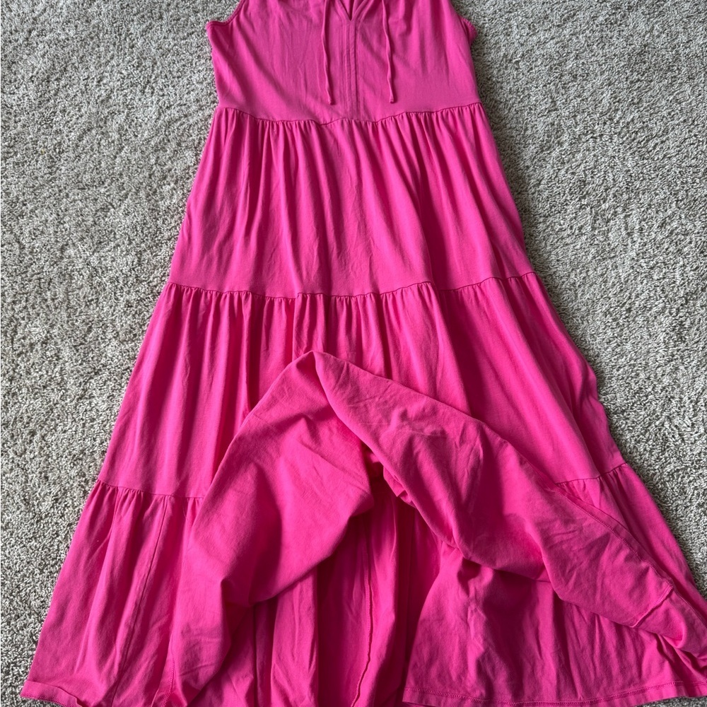 Pink Sleeveless Maxi Dress Maxi Peasant Dress Preppy tiered dress size large - Picture 7 of 9